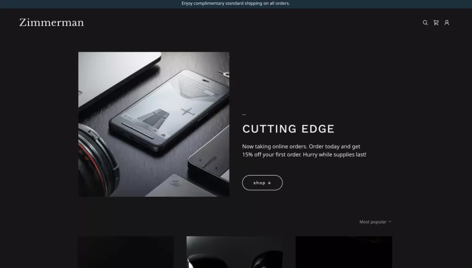 Simple Store (dark) website template preview