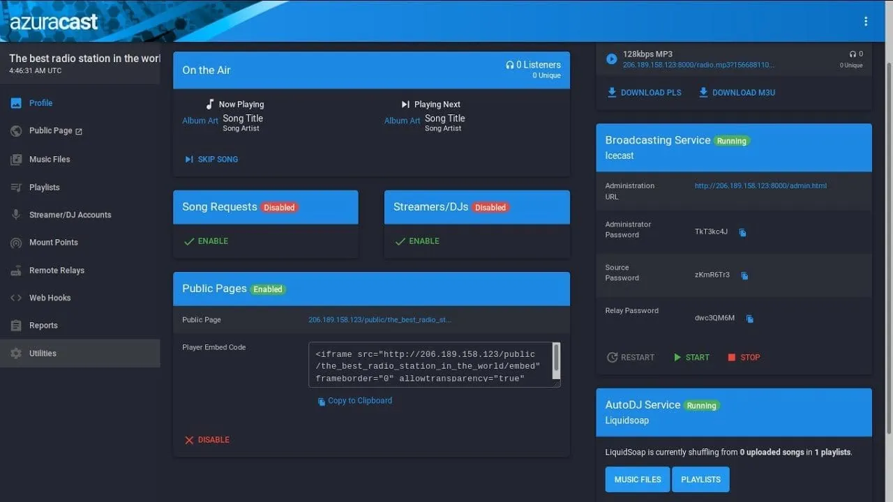 AzuraCast interface