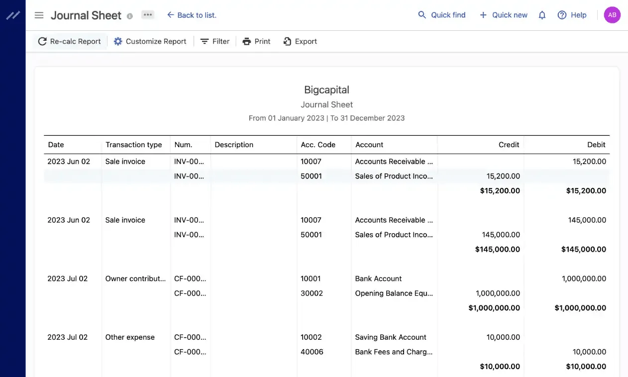 Bigcapital interface