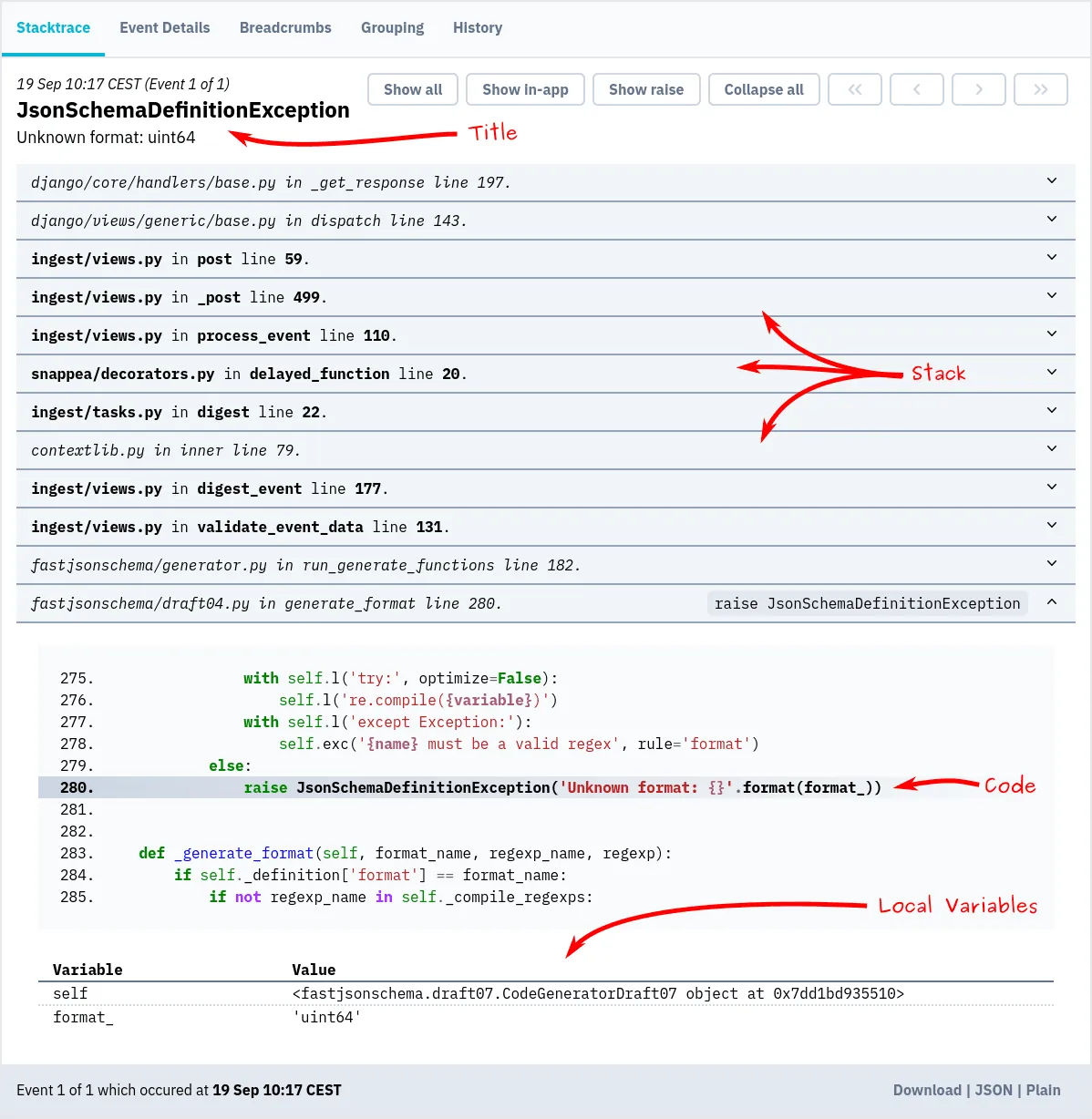 Bugsink interface