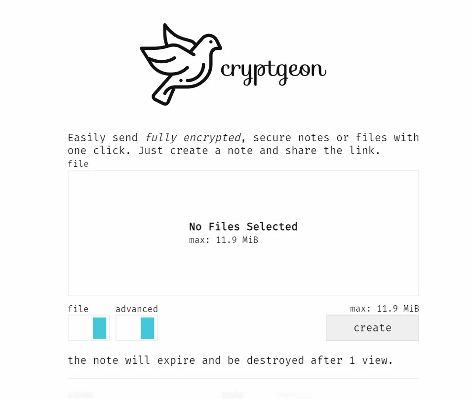 Cryptgeon interface