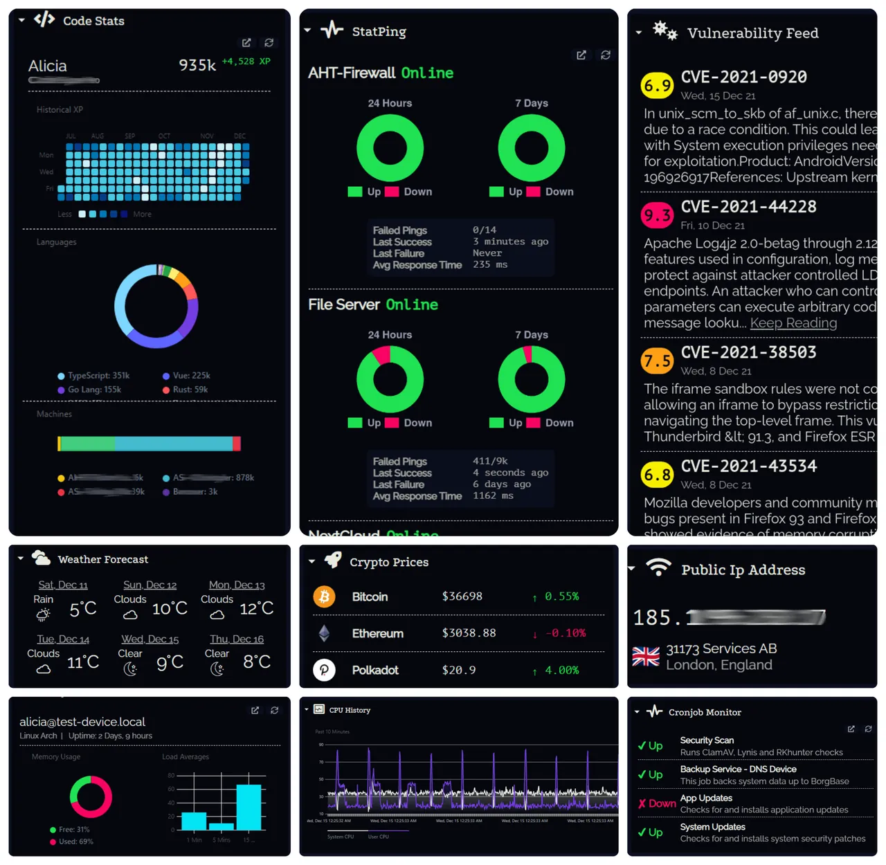 Dashy interface