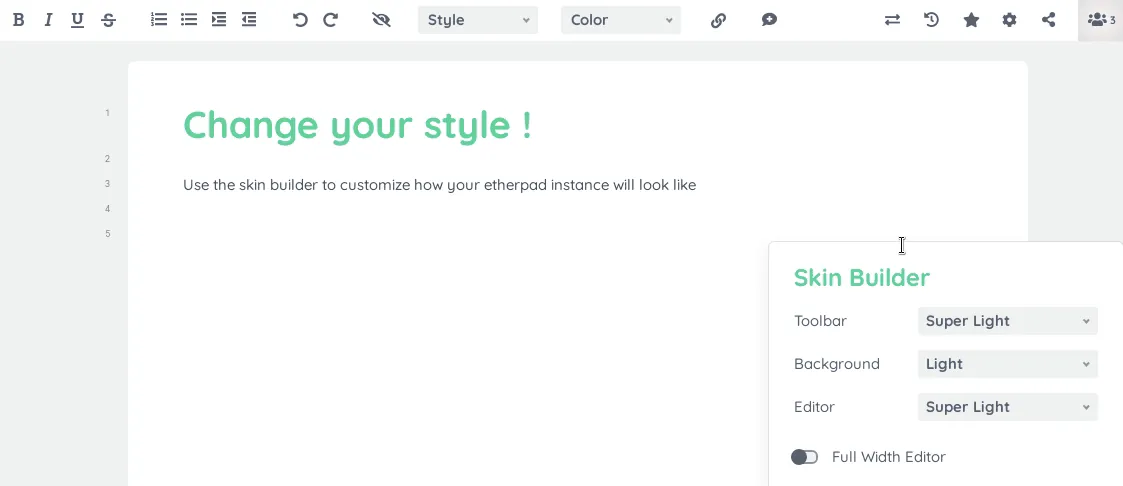 Etherpad interface