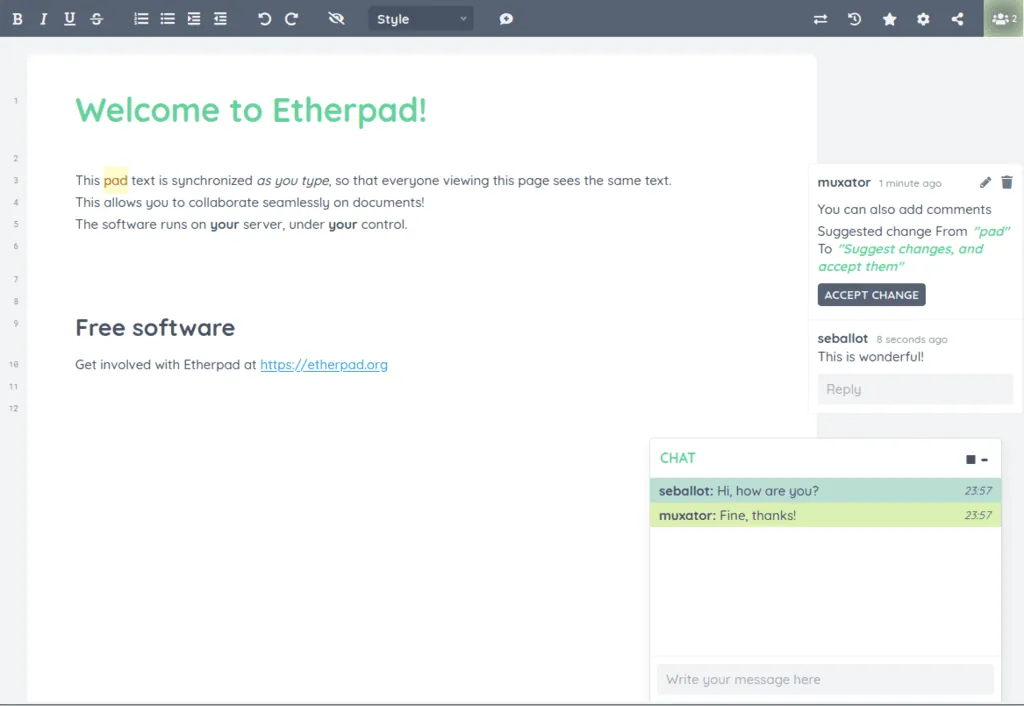 Etherpad screenshot 2