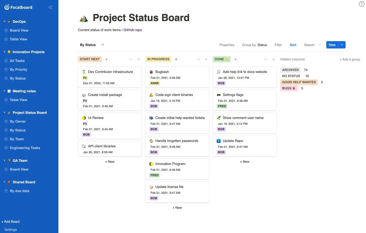 FocalBoard interface