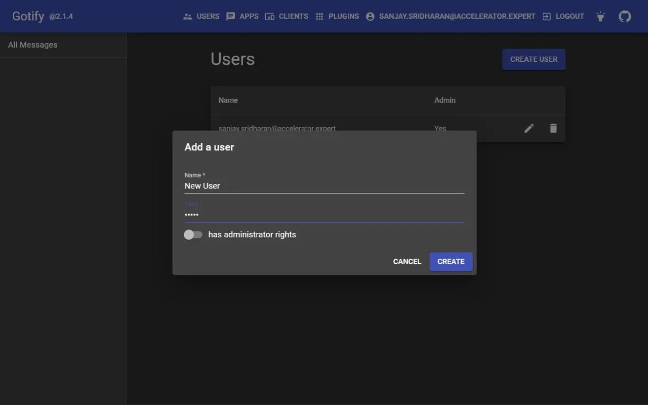 Gotify interface