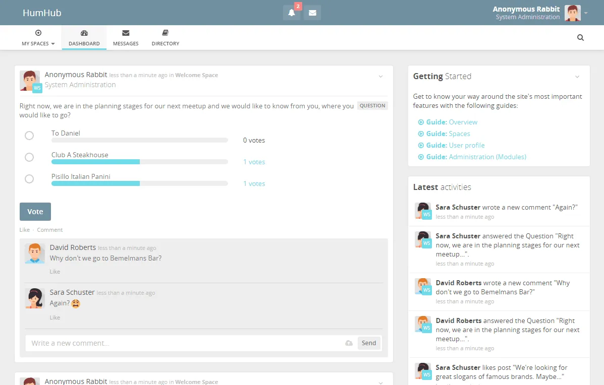HumHub interface