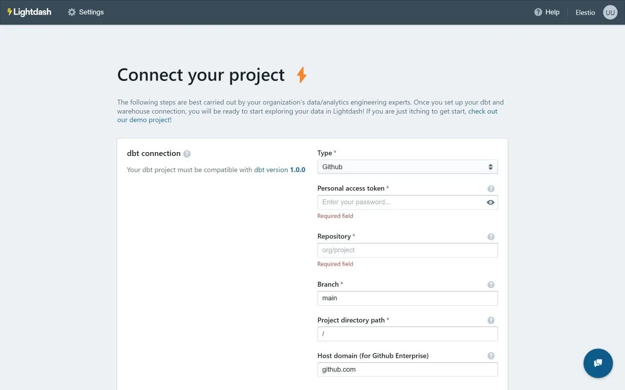 Lightdash interface