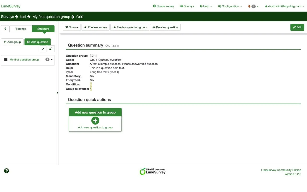 LimeSurvey screenshot 2