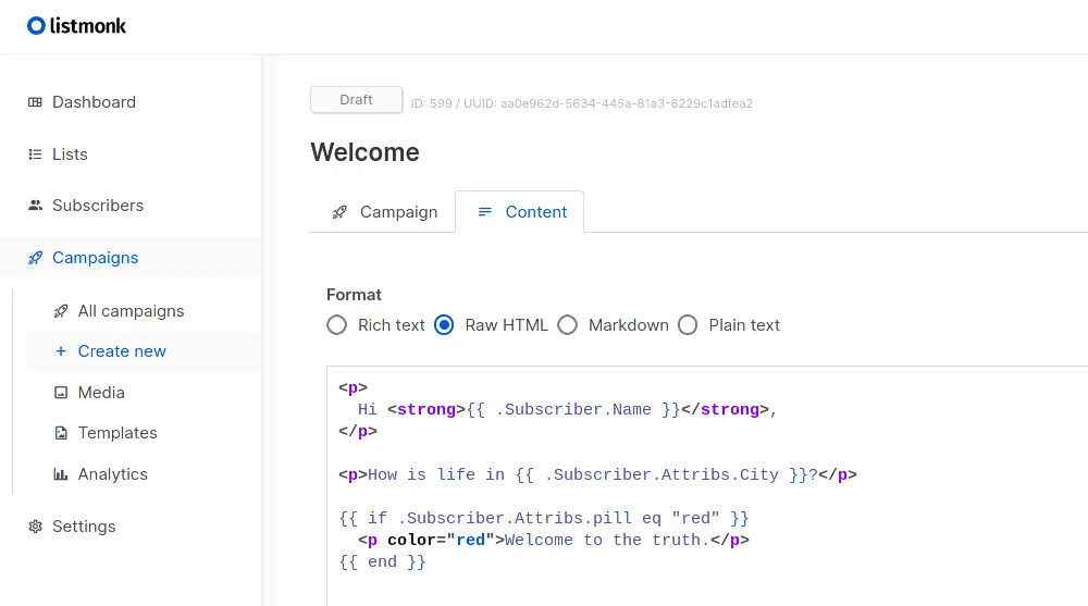 Listmonk screenshot 2