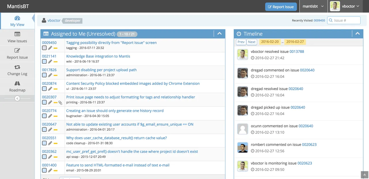 MantisBT interface