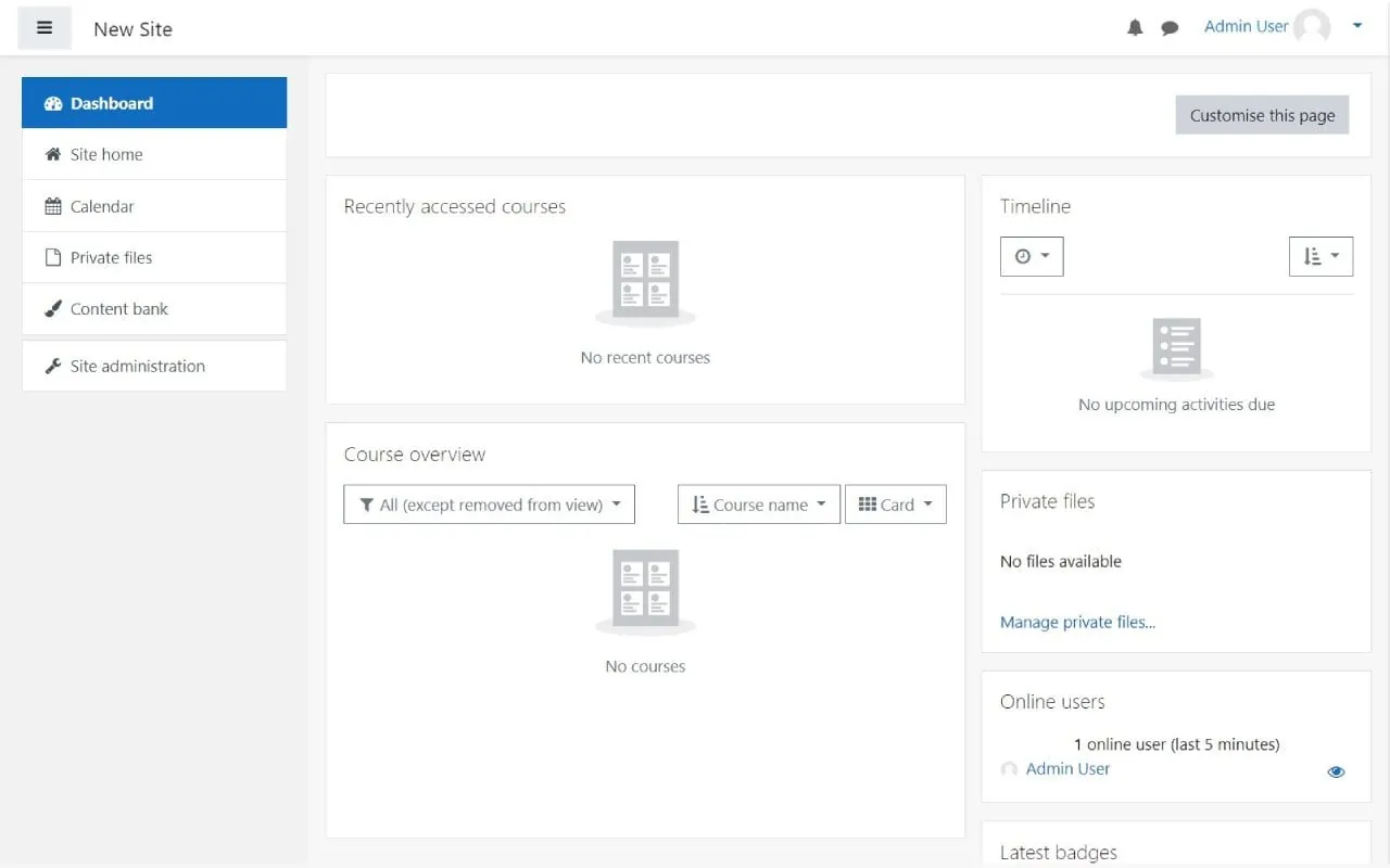 Moodle interface