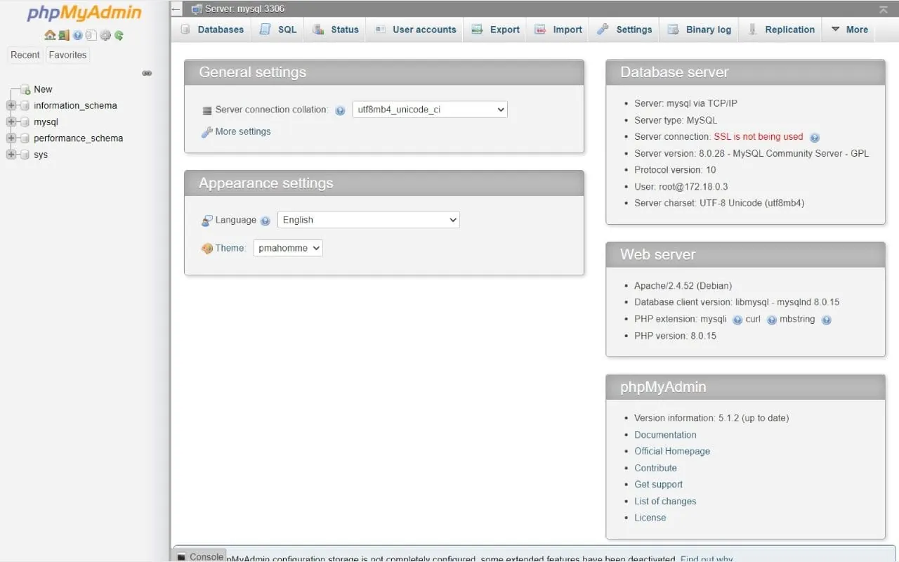 MySQL interface