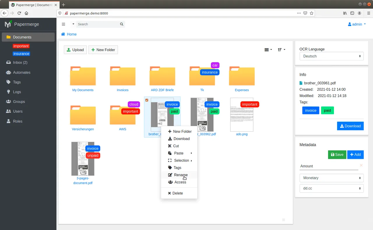 Papermerge screenshot 2