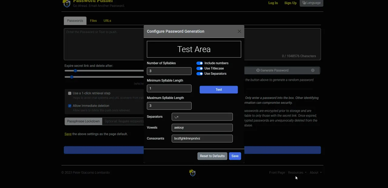 Password Pusher interface