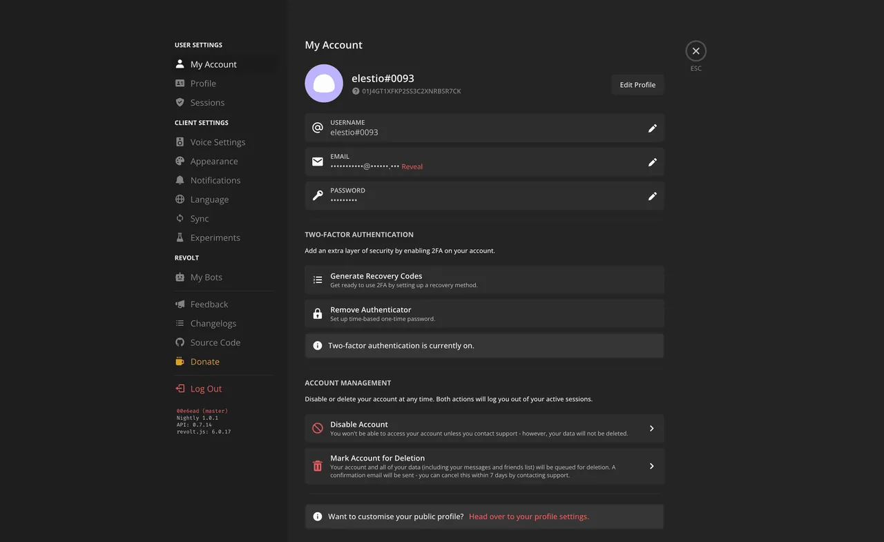 Revolt interface