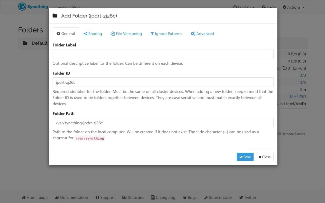 Syncthing interface