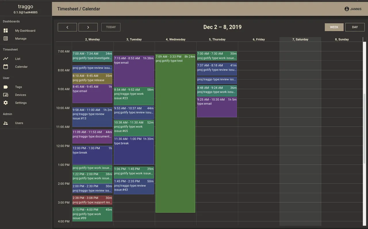 Traggo interface