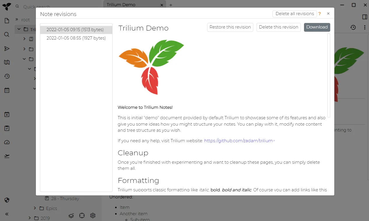 Trilium screenshot 2
